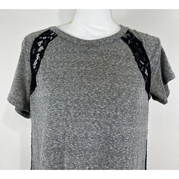 Rebecca Taylor Gray & Black Lace Inset T-Shirt Size Small (4/6) - Picture 9 of 12